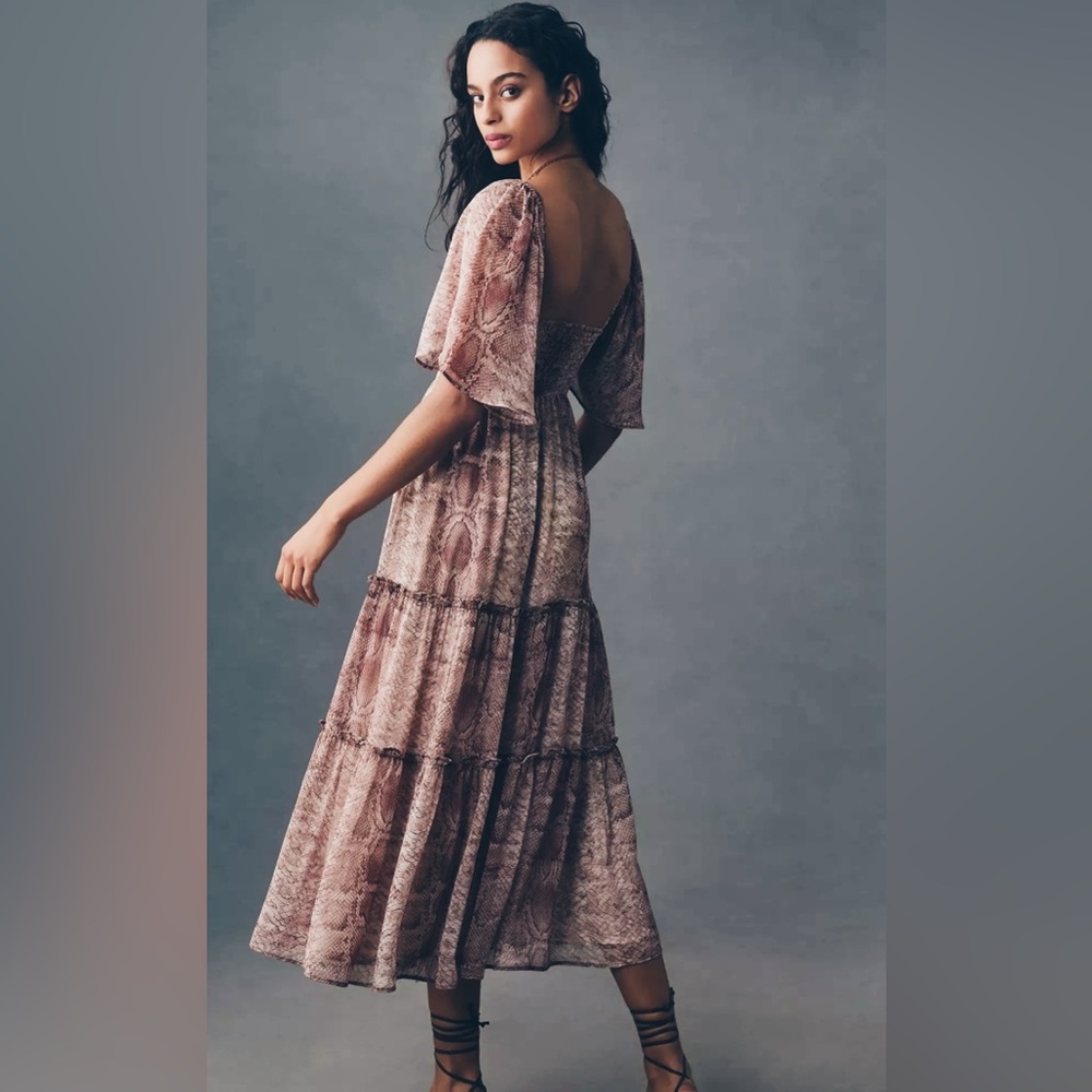 Anthropology Maeve Snake Print Tiered Midi Dress Boho NWT 178.00 Size M - Picture 5 of 10